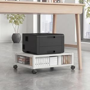 Zonon 2 Tier Printer Stand Under Desk with Wheels, Open Shelf Style, White