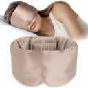 Silk Sleep Mask Soft Pressureless: 100% Mulberry Silk for Eye Skin Anti Wrinkles, Large Size for Total Blackout, Adjustable Wide Velcro Ear Cover (Camel)