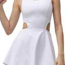 Womens One Piece Built-in Bra & Shorts Pockets Sleeveless Athletic Golf Tennis Dress Gym Workout Dress (White, S)