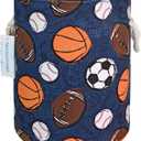LANGYASHAN Laundry Basket Canvas Collapsible Organizer Storage Basket for Boys Girls Laundry Hamper Toy Bins Gift Baskets Bedroom Clothes Children Nursery (Navy Ball Game)