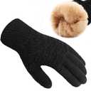 Trifabricy Winter Gloves for Women, Warm Thick Wool Fleece Lined Womens Gloves, Thermal Cable Knit Glove for Women, Elastic Cuff Insulated Touchscreen Glove for Cold Weather, Black