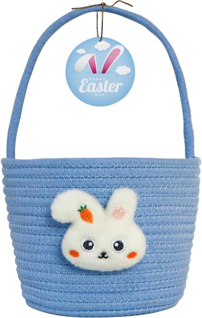 Easter Basket, Easter Baskets for Kids, Baby Easter Basket with Handle, Empty Bunny Egg Basket, Easter Baskets for Boys, Girls, Toddler, Babies, Infant Easter gifts basket Personalized (Sky Blue Bunny)