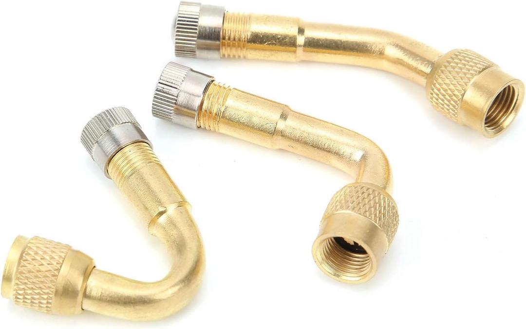 High Quality Brass Tyre Valve Extension 3 Piece Set with Rubber Gaskets for Easy Installation (Gold)
