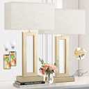 Seealle 22" Tall Bedroom Lamps for Living Room - Touch Gold Bedside Lamps with USB C+A, 3 Way Dimmable Lamp for Nightstand, Modern Night Stands Lamps for End Tables(Beige&Gold)
