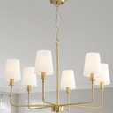 6-Light Classic Chandelier with Brushed Gold Finish & Linen Shades, E12 Base Rustic Ceiling Light Fixture for Kitchen Island, Dining Room, Entryway, Industrial Farmhouse Lighting