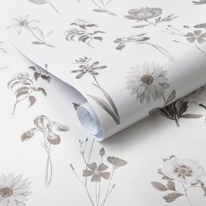 Ismoon Floral Peel and Stick Wallpaper Boho White/Grey Contact Paper Removable Stick on Wall Paper Self Adhesive Vinyl Wallpaper for Living Room Shelf Renter Friendly 17.3x393in