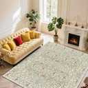 Vintage Light Green Living Room Rug, 8x10 Washable Area Rugs for Dining Room Under Table, Soft Low Pile Large Carpet Bedroom, Non-Slip Boho Floral (8 x 10 Light Green)