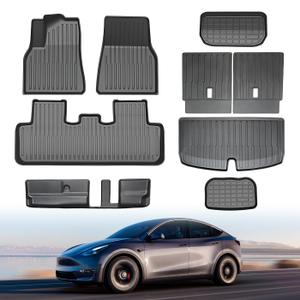 Floor Mat for Tesla Model Y 7 Seater 2020-2025 9PCS Full Set Floor Mats with Front Rear Cargo Liner for Model Y All Weather TPE Model Y Floor Mats with Back Seats Mats-7 Seater