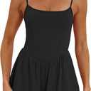 Beaully Women's Summer Sleeveless Rompers Spaghetti Strap Double Lined Shorts Jumpsuit One Piece Outfits (Medium, Black)