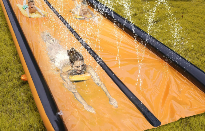 Slip Water and Slide for Kids Adults, Extra Long Backyard Water Slide with Pool and 2 Inflatable Bodyboards, Summer Outdoor Games Water Toys