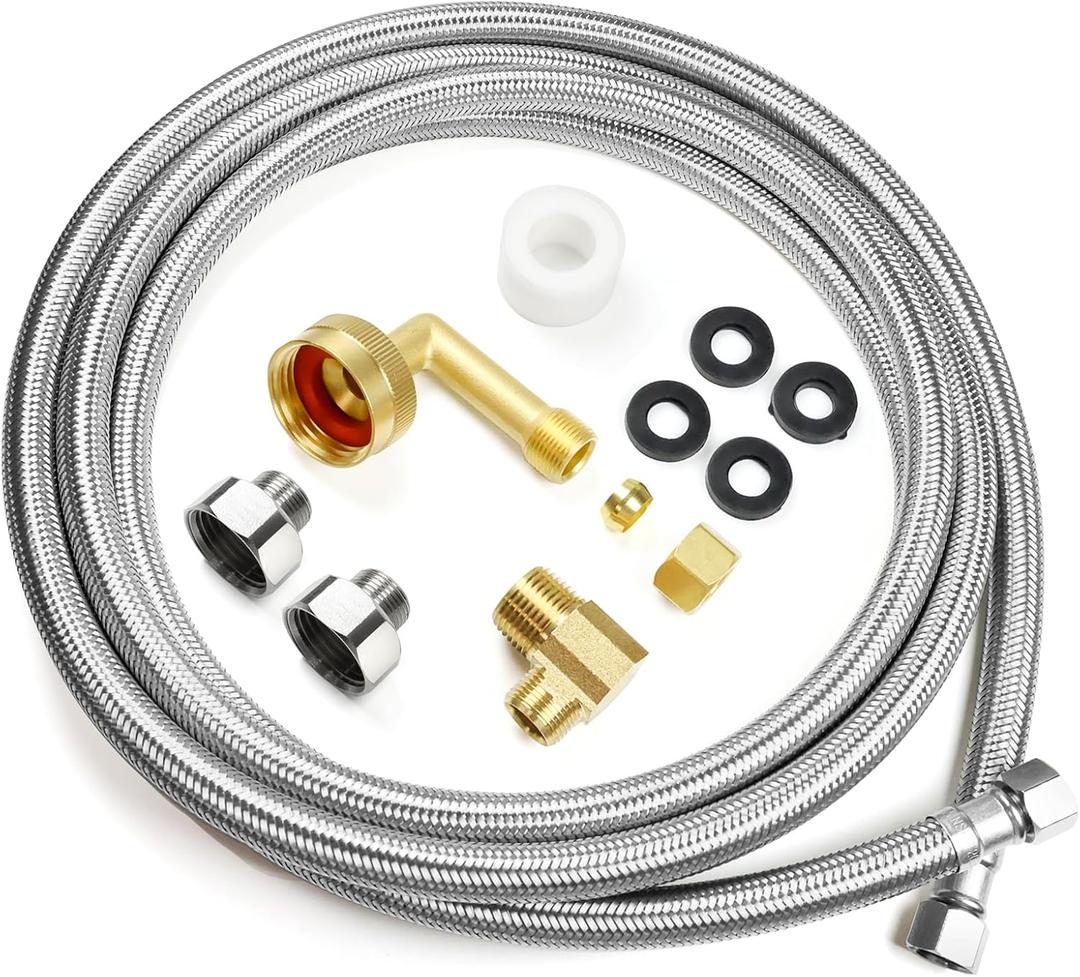 Klabb Dishwasher Installation Kit 10 FT,Premium Stainless Steel Braided Dishwasher Hose kit,Leak-Free Hose,Easy Setup,dishwasher water supply line,3/8" Comp x 3/8" Elbow & All Fittings Included