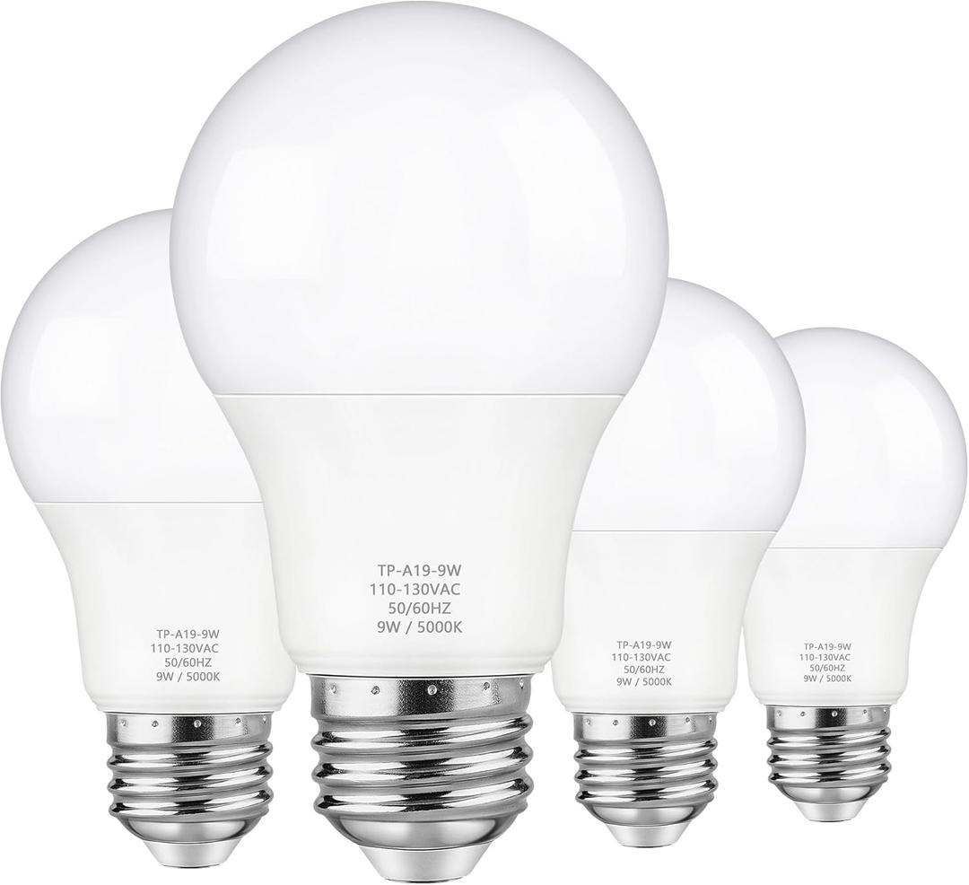 Maylaywood A19 LED Light Bulbs, 60 Watt Equivalent LED Bulb, Daylight White 5000K, 850 Lumen, E26 Base, Non-Dimmable, 9W Bright White LED Bulb, 4-Pack