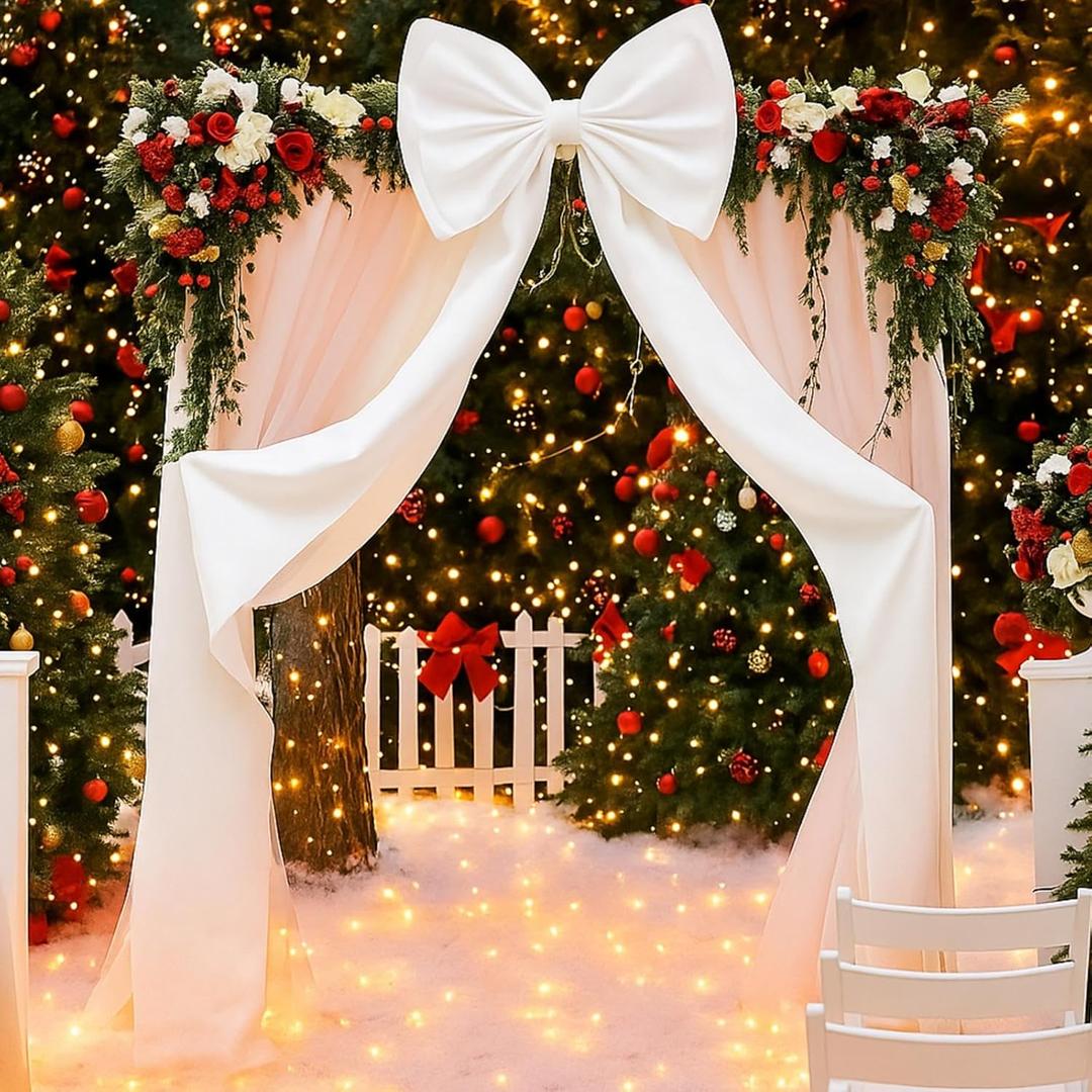 Christmas Giant Bow Decoration, Big Bows for Backdrop Room Decor 75x18 Inch Decorative Bows for Fall Wedding Christmas Birthday Party Baby Shower Room Decoration(White,Satin)