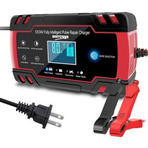 E-FAST Battery Charger 12V/8A 24V/4A Automatic Smart Car Battery Charger, Battery Maintainer Trickle Charger with Temperature Compensation for Truck Motorcycle AGM Lawn Mower Boat Marine Batteries
