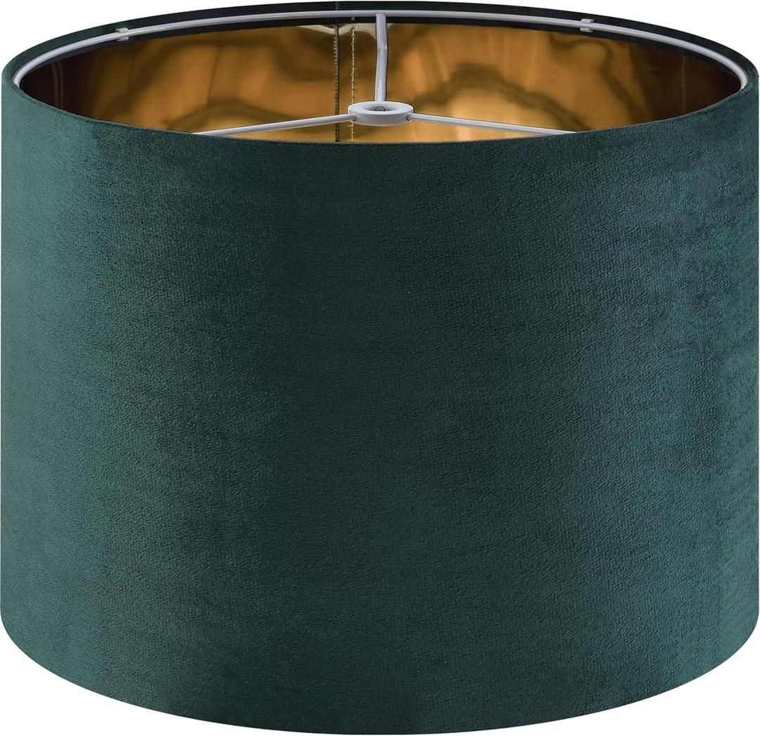 Green Velvet Lampshades Set of 1 Large Drum Lamp Shade 16" Top x 16" Bottom x 12" High (Spider) Modern Lamp Shade - Ideal for Table & Floor Lamps - Lampshades Replacement - By GO&SO