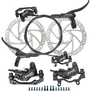 JFOYH zoom HB876 4-Piston Pre-Bled Hydraulic Disc Brake Set for Mountain Bike, Bike Disc Brake Kit with 160mm Rotors, Front and Rear Levers(PM Adapter Included) - Left-Front&Right-Rear (ZM3000 Black)