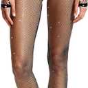 Women's Fishnet Stockings - High Waisted Mesh Tights with Sexy Sheer Fishnet Spiderweb Gloves Set (Black)