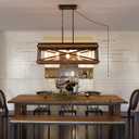 Rustic Farmhouse Plug in Kitchen Island Lighting, 5 Lights Rectangular Pendant Light Fixture with Adjustable Chain, Dimmable Switch, Oak Wood and Metal Linear Chandelier for Dining Room Home, Black, Large 5-Light Hanging Lamp