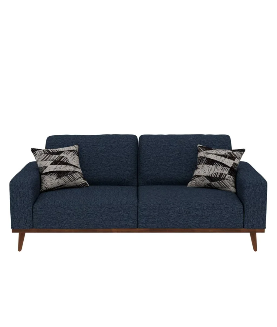Emerald Homes Heath Navy Blue Sofa 82"Width x 37"Depth x 32"Height And Two Matching Navy Blue Pillows