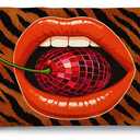 Trendy Disco Cherry Tiger Print 20x54 Body Pillow Cover with Zipper, Coquette Room Decor, Funky Y2k Disco Ball Cherry Lip Long Body Pillow Pillowcase for Couch Bed, Double-Sided