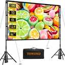 TOWOND Projector Screen with Stand, 84 inch Outdoor Projector Screen Portable Indoor Projection Screen 16:9 4K Rear Front Movie Screen with Carry Bag for Home Backyard Theater