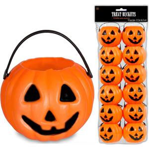 4E's Novelty 24 Pack Mini Pumpkin Trick or Treat Buckets Bulk Halloween Candy Holders Container for Kids, Halloween Goodie Bags Fillers Party Favor Toys