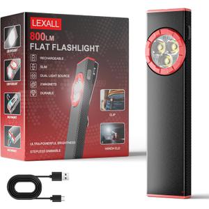 lexall Pocket Flashlight, 800Lumen Rechargeable EDC Flat Flashlight, Magnetic LED Flashlight with Clip, Dimmable Three-Eyed Mini Area Light for Car Repairs/Inspection/Travel/Hiking/Emergency/Camping (slim, RUBY RED)