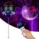 Disco Ball Motor Rotating with Light: Mirror Ball Spinner with Remote Adjustable Speed - Battery Operated Rotating Motor 18 RGBW LED Lights for DJ Party Weddings Christmas (Battery)