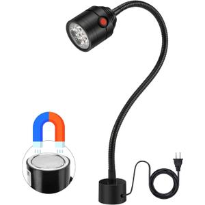 Magnetic Work Light, LED Machine Light with Flexible Gooseneck and Magnetic Base, Shop Tool Lamp for Lathe, Work Bench, Sewing Machine, Grill, Industrial Lighting Black