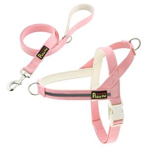 Plutus Pet Cotton Dog Harness and Leash Set, Reflective and Soft Padded, Quick Fit Vest Harness, for Dogs, Pink, Small