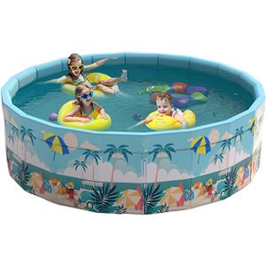 Folding Non Inflatable Swimming Pool, Home Swimming Pool, Mesh PVC Material, Suitable for Backyard Swimming Pool (Blue, 47inch)
