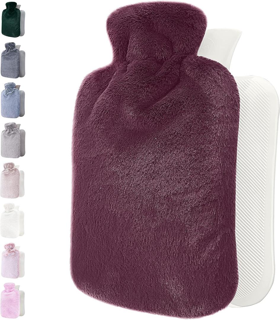 Qomfor Hot Water Bottle with Soft Cover - 1.8L Large - Classic Hot Water Bag for Pain Relief, Neck and Shoulders, Feet Warmer, Menstrual Cramps, Hot and Cold Therapy - Great Gift for Women - Plum (Relaxing Rose)