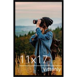 Vittanly 11x17 Picture Frame for Wall, Plexiglass, Displays Poster 8x12 with Mat or 11x17 without Mat, PVC Frame Material, Horizontal or Vertical Hanging, 1 Pack, Black