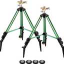 Sprinklers for Yard,Heavy-Duty Impact Sprinkler on Ground Plug Tripod Base, 360 Degree, 0-43 Feet Large Area Coverage Yard Sprinklers, Adjustable Height 16-37 Water Sprinkler for Lawn 2 Pack