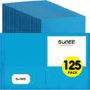 SUNEE Folders with Pockets(125 Pack, Blue), 2 Pocket Folders Fit Letter Size Paper, Paper File Folder for School Office Home Business