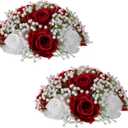 NUPTIO Flower Ball Arrangement Bouquet: 2 Pcs 8.6 inch Diameter Crimson Rose Fake Babys Breath Artificial Flowers for Wedding Centerpiece Event Party Tables Decorations