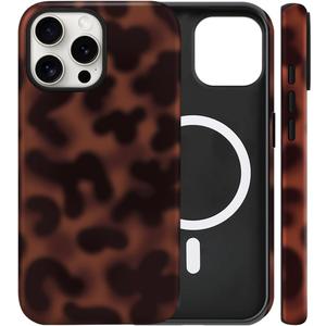 Magnetic for iPhone 15 Case Cute Tortoise Shell Phone Case, Leopard Print Shockproof Slim TPU and Hard PC Protective Cover Fit for MagSafe Designed for Women Girls, Brown Amber