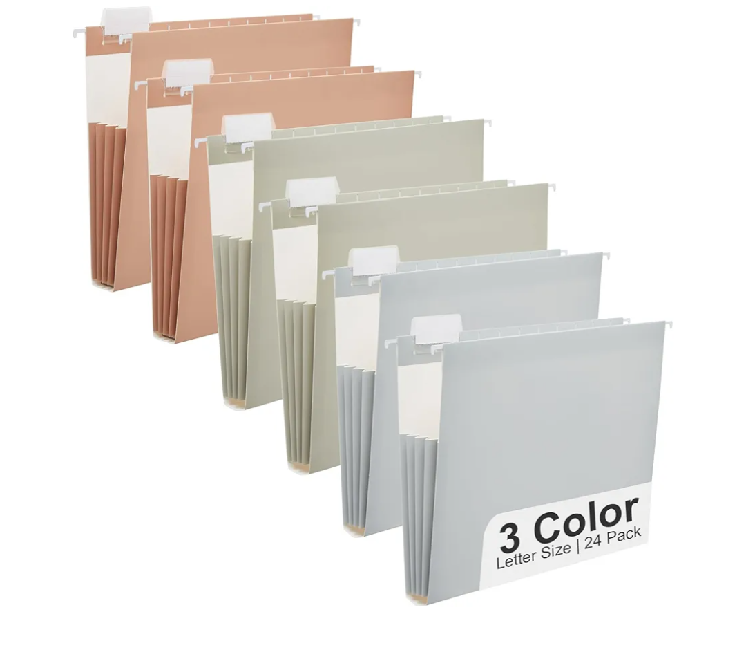 Y YOMA Letter Size  24 Pack Extra Capacity Hanging File Folders Accordion Decorative File Folder Cute Colored Hanging Folder Organizer for Office Home with 1/5Cut Adjustable Tabs, Natural Color
