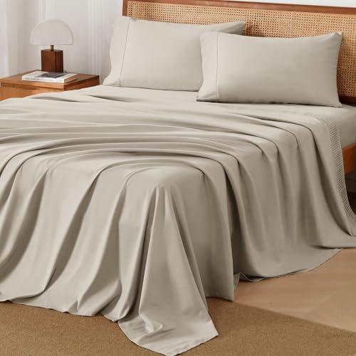 Andency Oatmeal Sheets Queen Set 4 Pieces, Super Soft Sheets for Queen Size Bed, Microfiber Queen Sheet Set, Deep Pocket Up to 16", Hotel Luxury Breathable & Cooling Bedding Sheets & Pillowcases