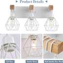Farmhouse Vanity Light for Bathroom, 3-Light White Wood Bathroom Vanity Light Fixtures Over Mirror, Rustic Sconces Wall Lighting with Metal Lampshade for Living Room, Bedroom, Hallway