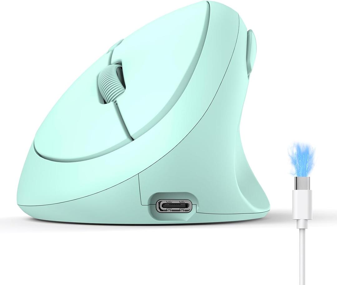 TECKNET Ergonomic Mouse, Bluetooth Wireless Vertical Mouse, Rechargeable Battery, Quiet Clicks, 4800 DPI Adjustable, BT5.0/3.0 & 2.4G Connect, Easy to use, Wide Compatibility (Green)