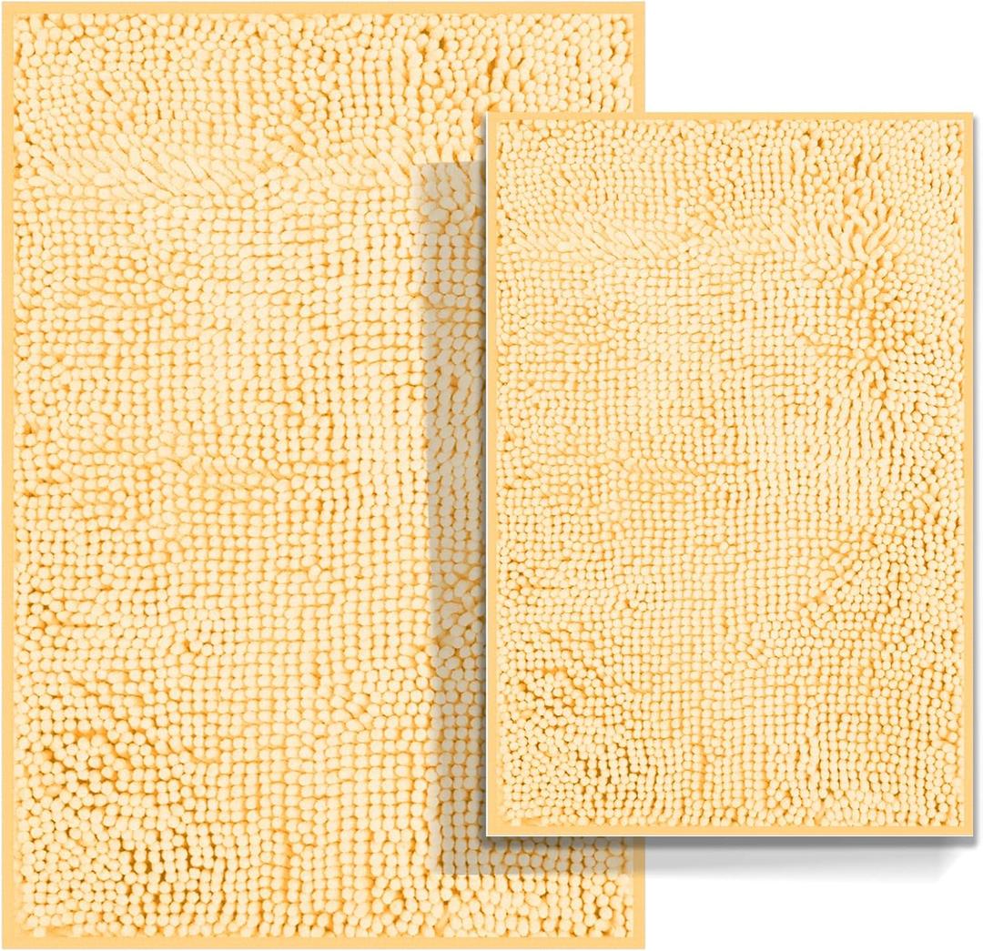 Bathroom Rugs Set 2 Piece Bathroom Sets Bath Rugs Non Slip Bath Mats for Bathrooms, Thick Soft Chenille Bathroom Mats, Bathtub Mats, Ultra Absorbent Bath Carpet, Shaggy Bathrooms Floor Mat, Cream