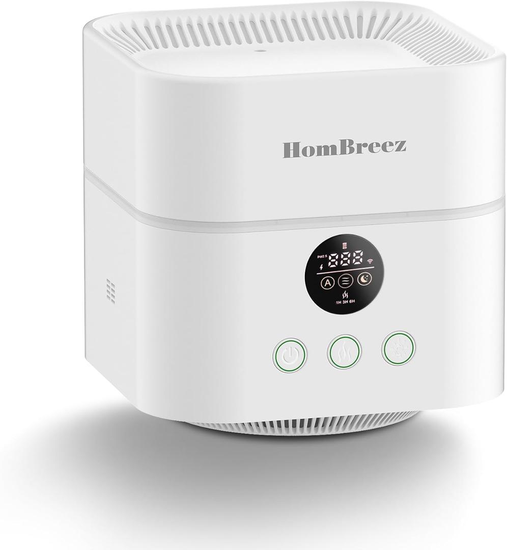 Air Purifier and Humidifier Combo for Bedroom, Covers Up to 200ft, H13 True HEPA Filter, 400ML Water Tank, Quiet Cool Mist Top Fill Essential Oil Diffuser for Baby, Pet Room, White