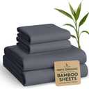 BAMPURE Luxury Series Queen Sheet Set - 100% Pure Viscose derived from Bamboo Sheets Queen Size - Super Soft Queen Cooling Sheets for Hot Sleepers - Up to 16 Deep Pocket Queen (C Gray)