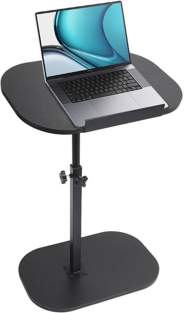 Simcat Large C-Shaped End Table Adjustable Height, Overbed Bedside Table, Adjustable Rotating Couch Tables, Standing Desk Black 50 * 33