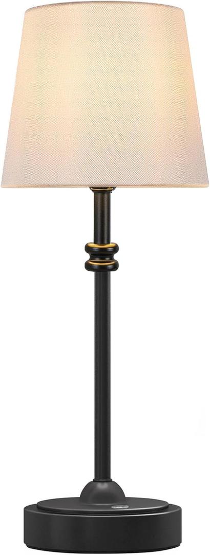 ONEWISH Cordless Lamp-Battery Operated Table lamp, 4000mAh Rechargeable, Stepless Dimmable, Small Touch Bedside Lamp with White LampsShade, 2700K Warm Ambient Light for Dining, Patio, Bathroom(Black)