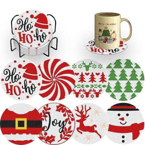 Denylo pro 5 Pcs Christmas Diamond Art Coasters Kits with Holder DIY Christmas Diamond Art Coaster for Adults