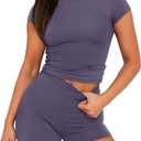 SAMPEEL Womens Two Piece Lounge Sets Casual Summer Outfits 2 Piece Short Matching Clothing Set (Purple, L)