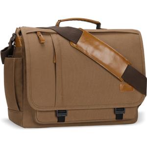 ESTARER Messenger Bag 17-17.3 Inch, Men's Computer Bag Water-resistant Canvas, Laptop Shoulder Bag for Travel Work College, Brown