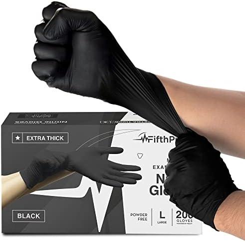 Disposable Black Nitrile Gloves Large 200 Count - Extra Thick 4.5 Mil - Powder and Latex Free Rubber Gloves - Surgical Medical Exam Gloves - Food Safe Cooking Gloves